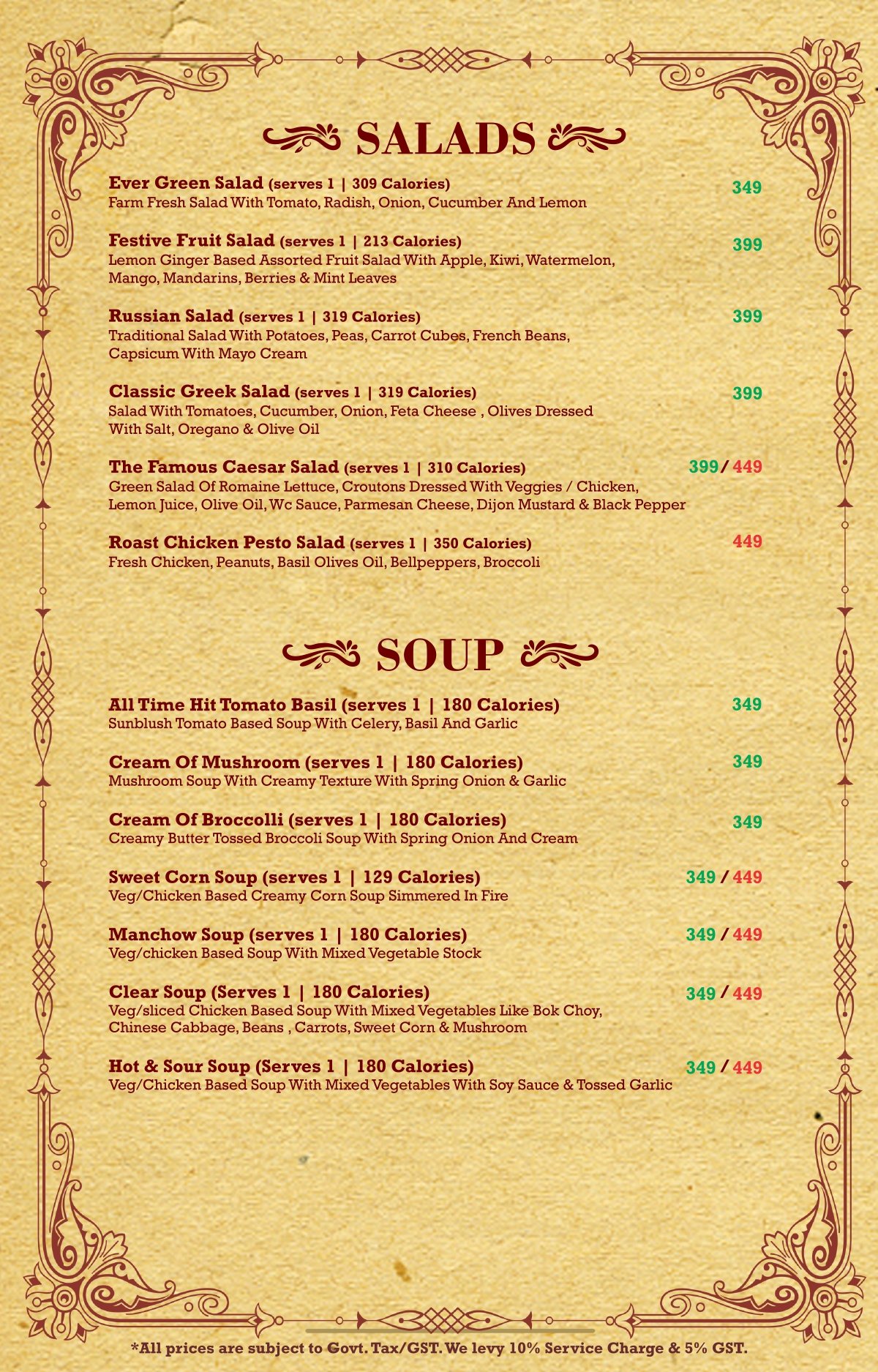 Soho food menu page 2