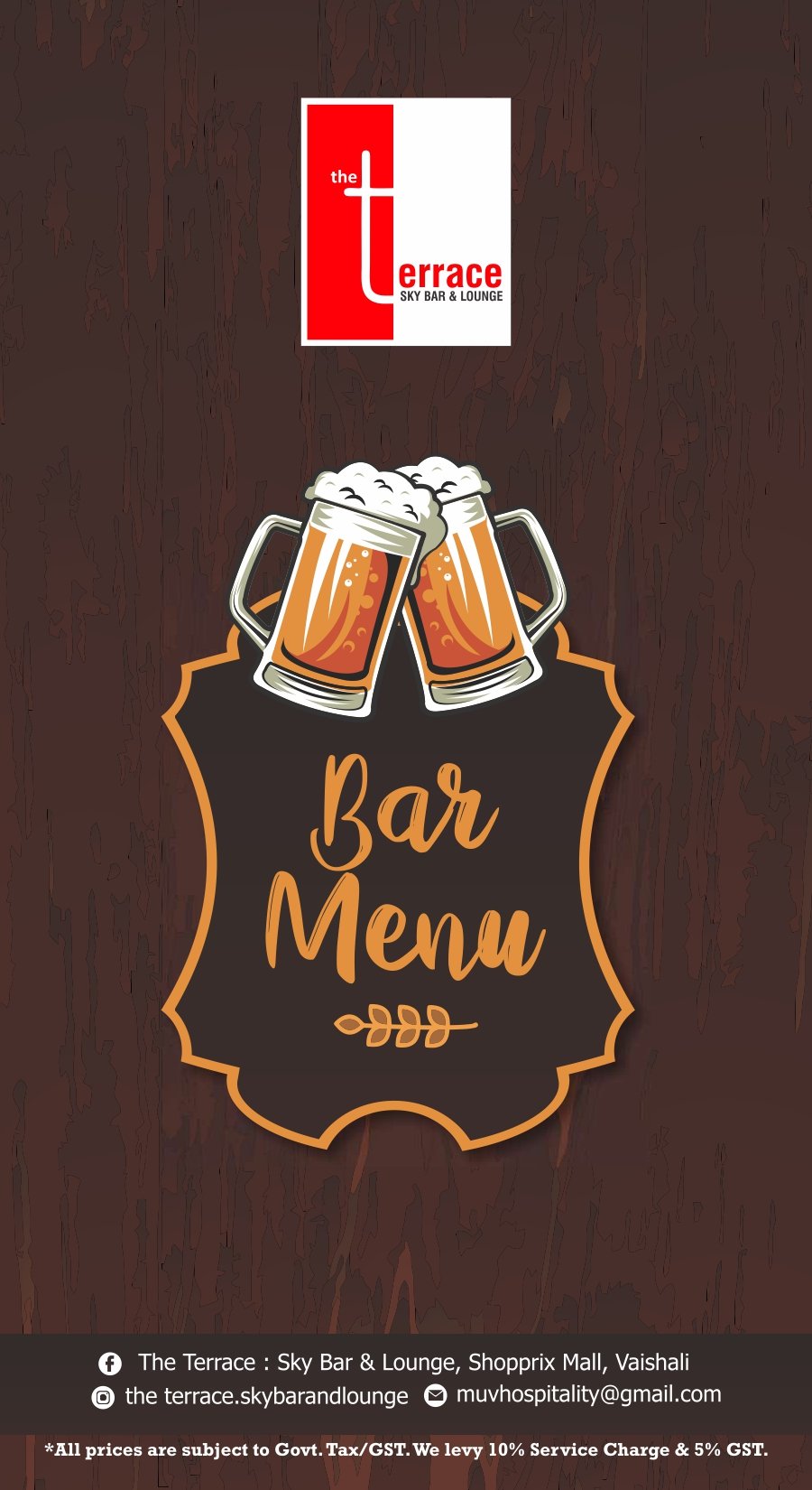 Terrace bar menu page 1